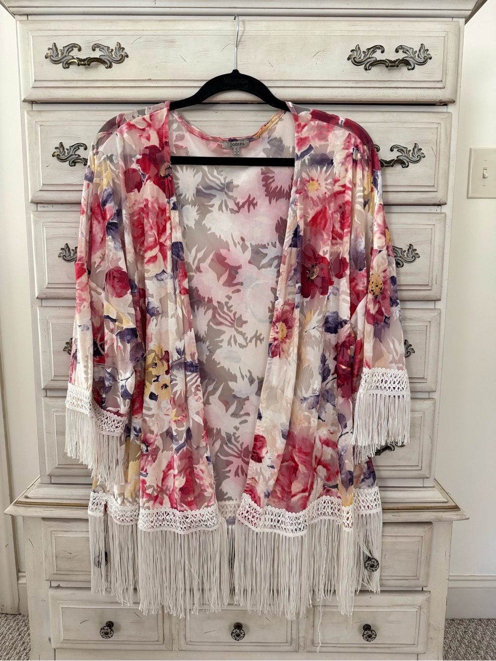 JODIFL Pink Fringe Kimono Duster Multi floral